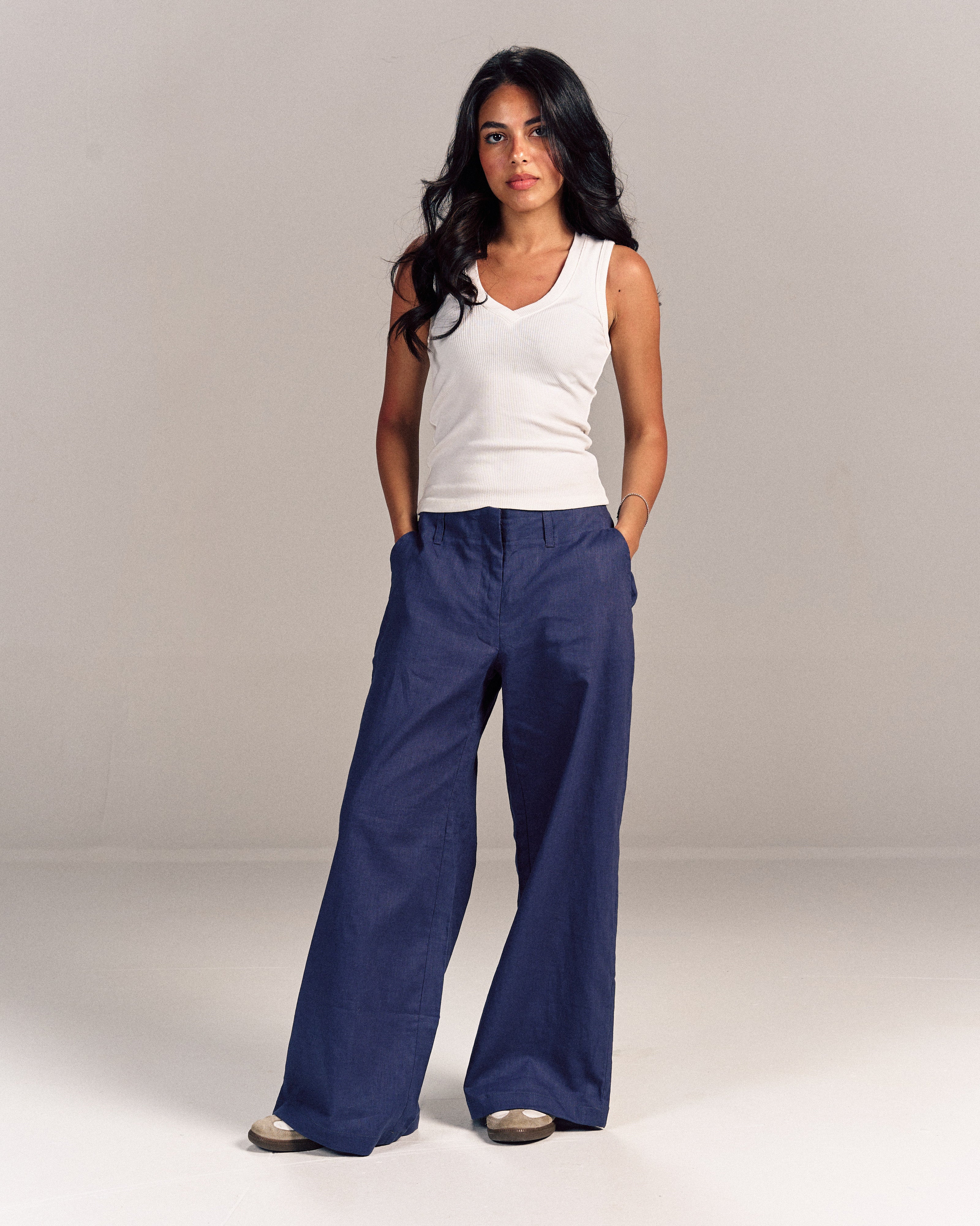 Linen Pants Denim Blue