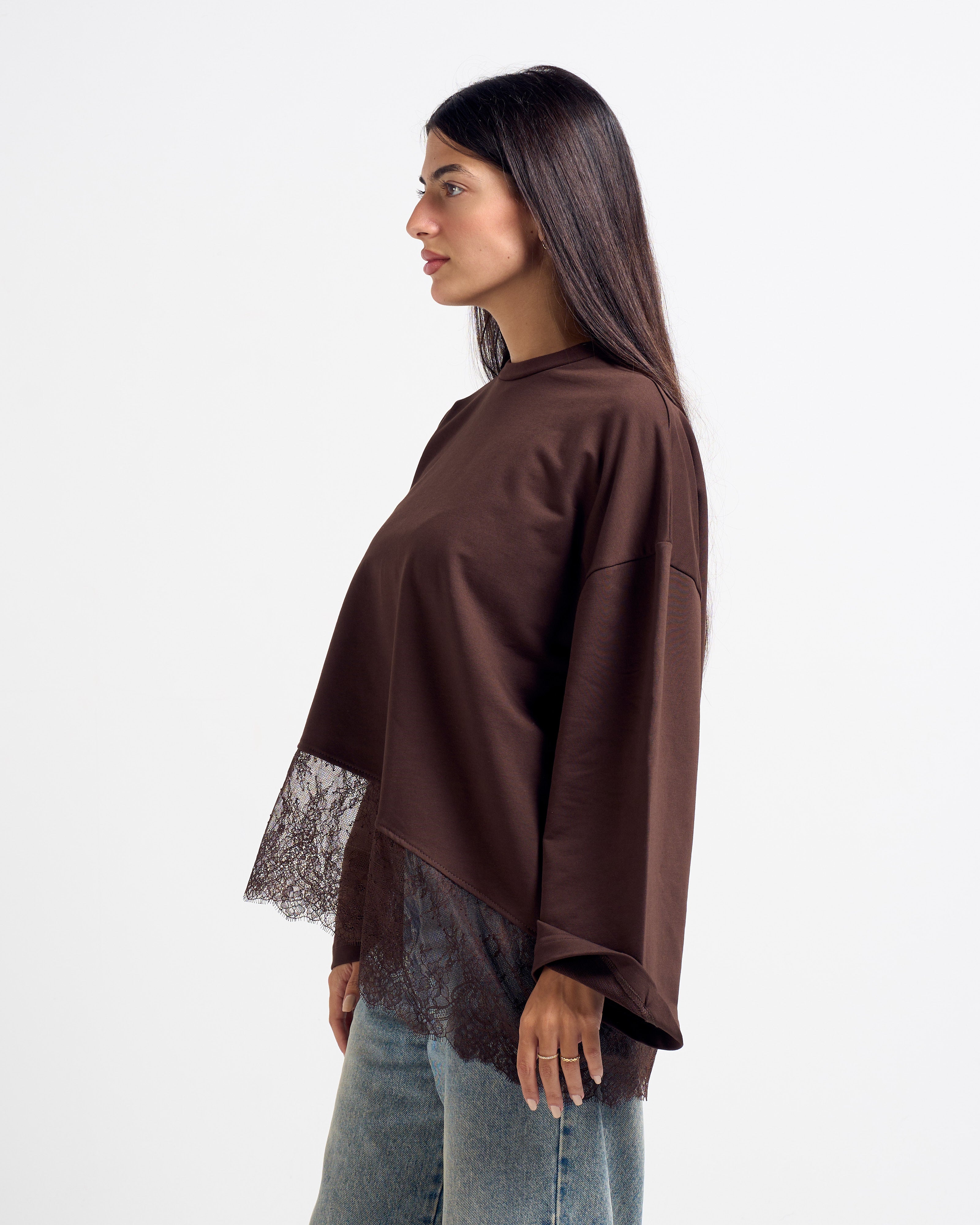 Lace T-shirt Brown