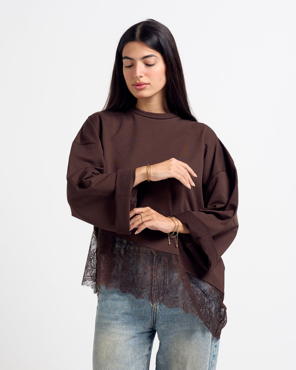 Lace T-shirt Brown