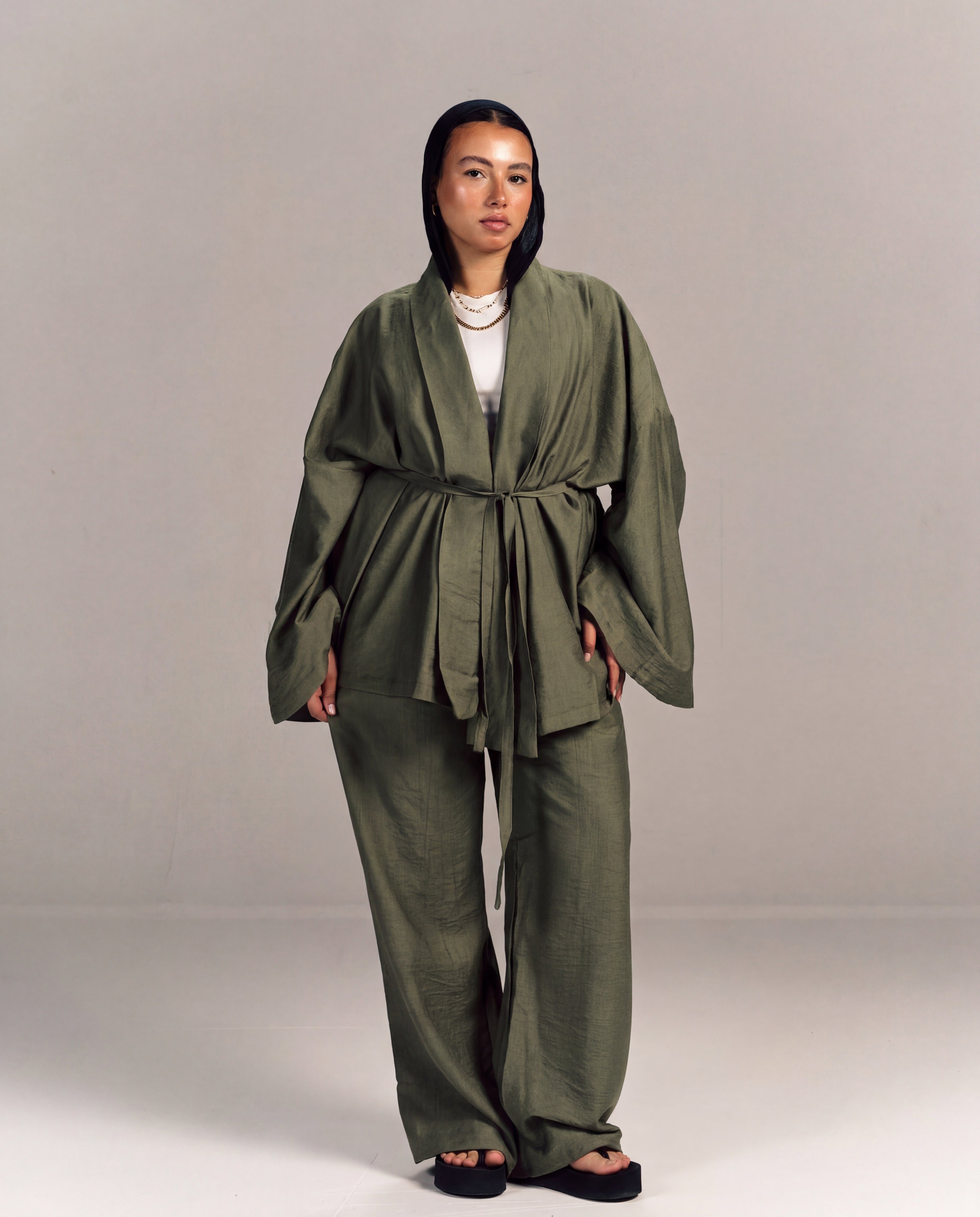 Linen Summer Haze Set Olive